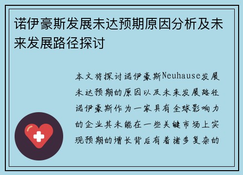 诺伊豪斯发展未达预期原因分析及未来发展路径探讨